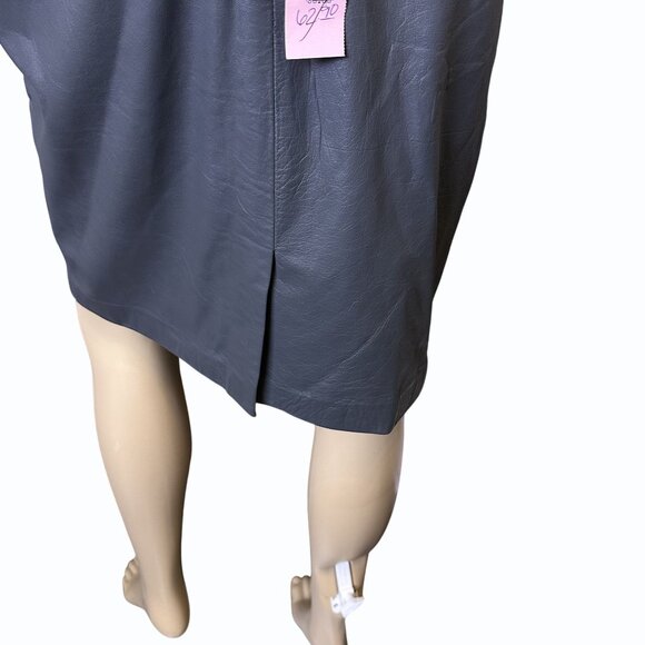 Vintage Y2K Brass Plum Gray Leather Pencil Skirt Jr Size 3 Midi‎ Zipper Mob Wife - Picture 5 of 16